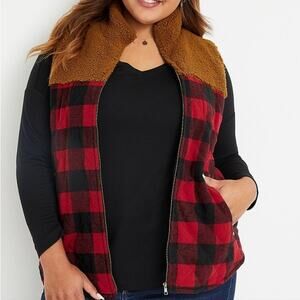 Maurices Buffalo Plaid Sherpa Block Vest Size 1X